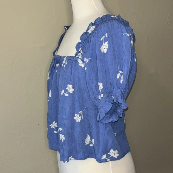 BILLABONG off the shoulder blue floral babydoll top cuffed sleeve in women’s S - Picture 3 of 10